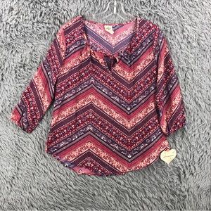 Self Esteem Blouse Womens Medium Chevron Keyhole Top